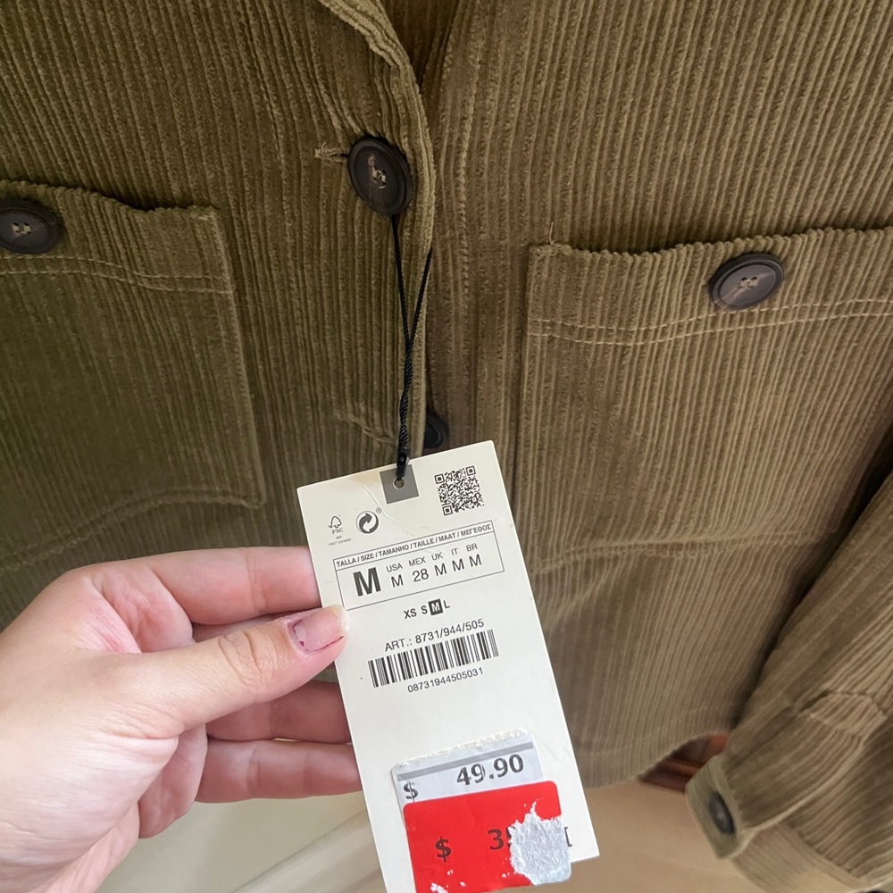 Zara Olive Green Corduroy Jacket size M - Picture 5 of 5